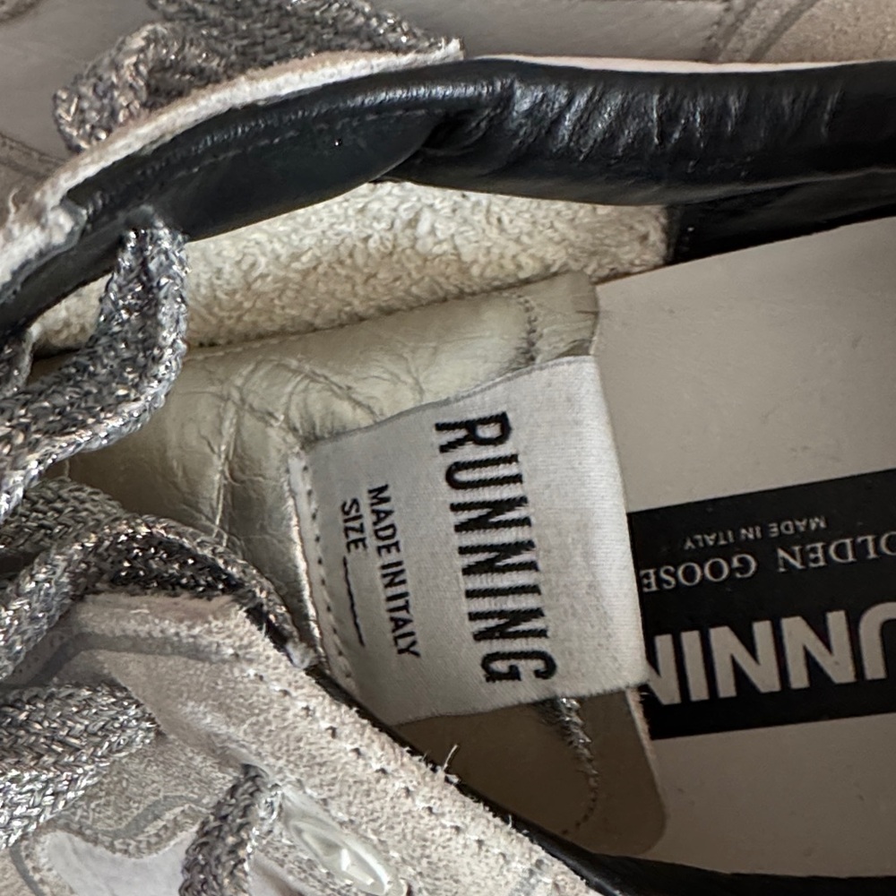 Golden Goose White, Black & Silver Athletic Shoes/RUNNING SOLE Style/Size 39/8.5 - Picture 8 of 16